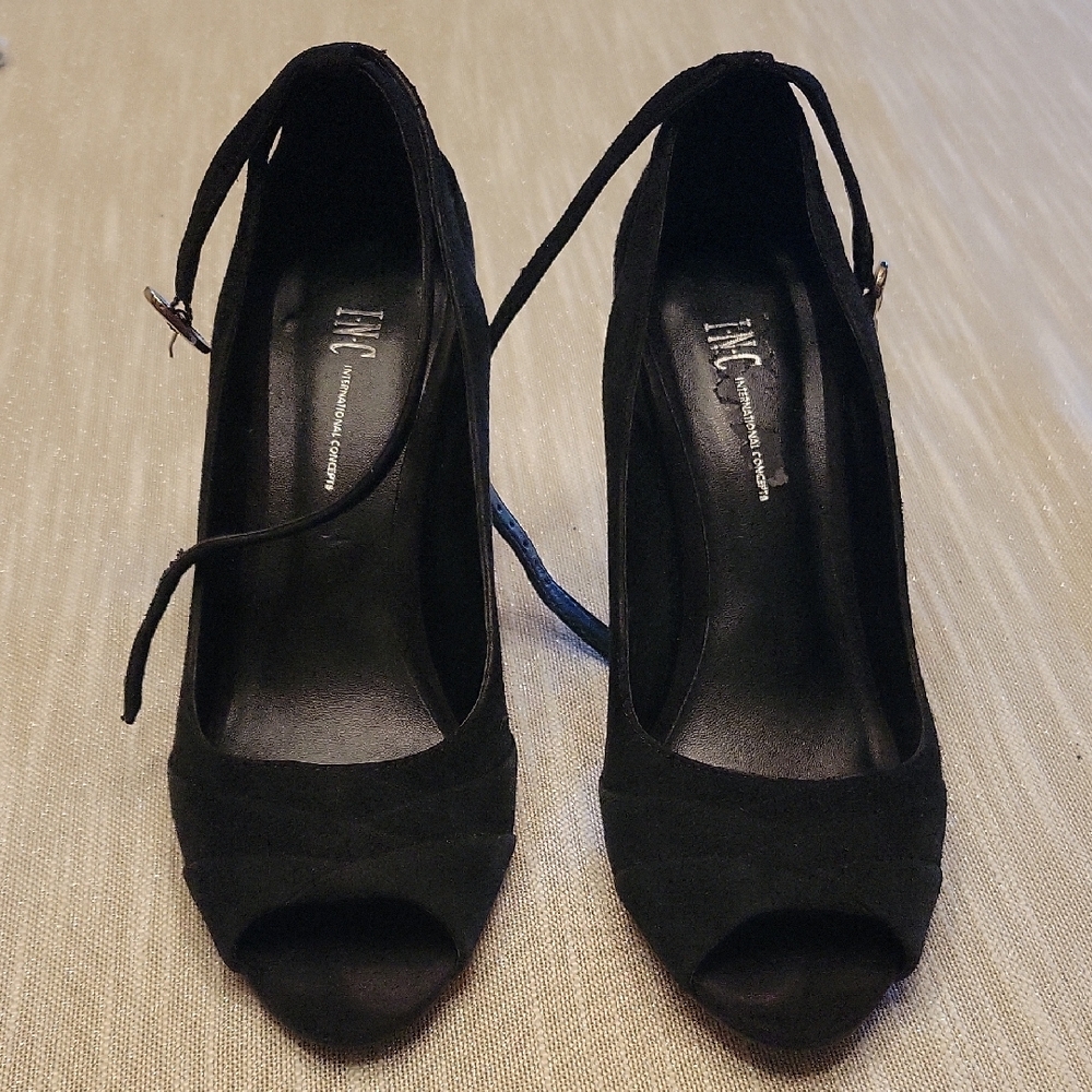INC International Concepts Black Classic Peep Toe Heels